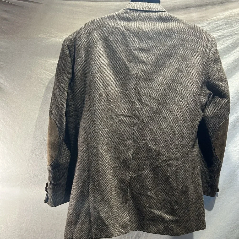 Vintage Stafford Mens 44S Lambswool Tweed Blazer Brown Elbow Patches Made in USA